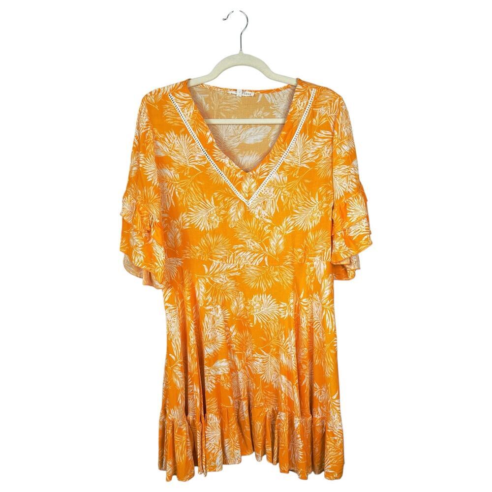 LABEL OF LOVE Babydoll Dress Yellow Floral Flutter Sleeve Size Small Summer